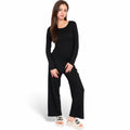 Anna-Kaci Women's Wide-Leg Lounge Set with Elastic Waist and Drawstring Closure- Black,Small