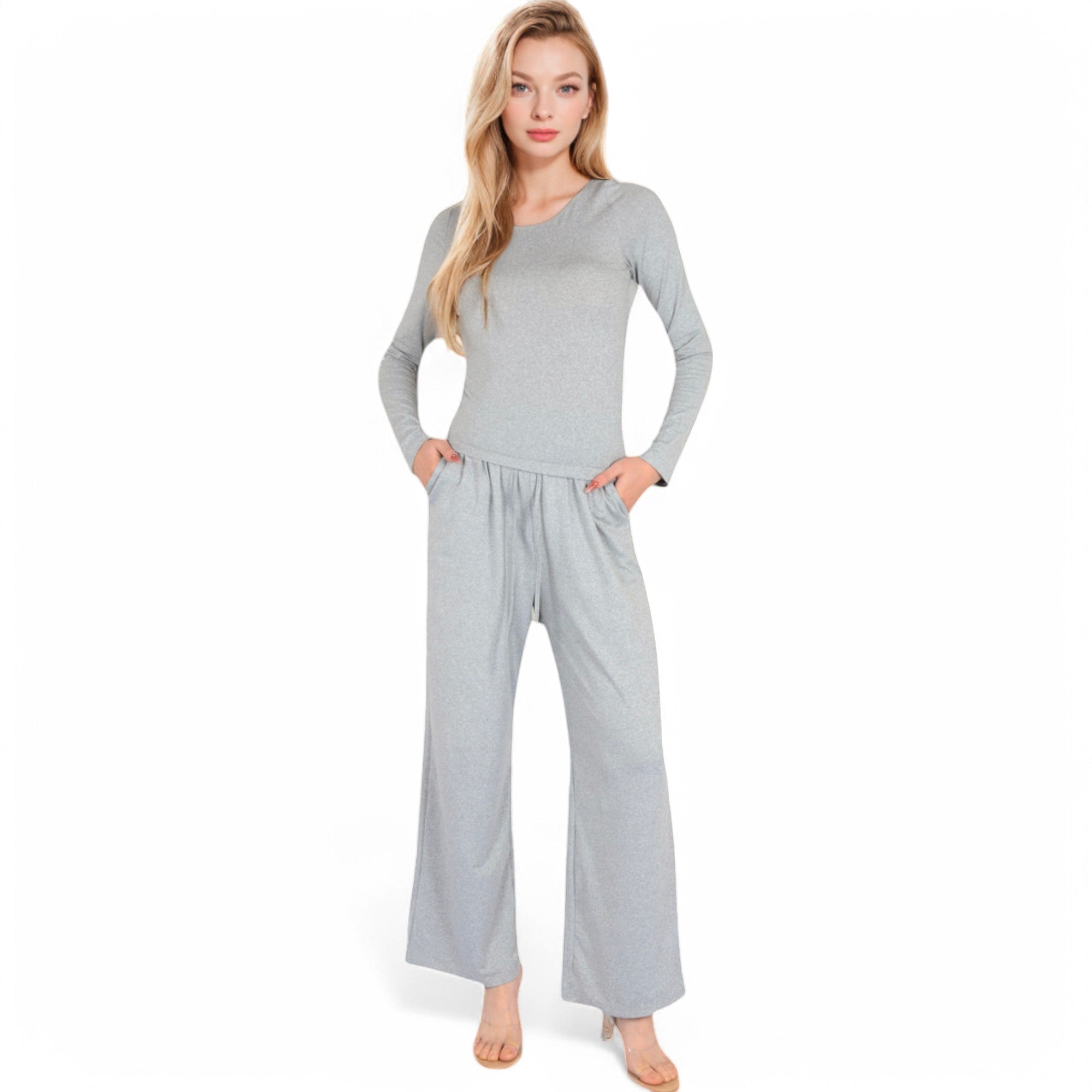Anna-Kaci Women's Wide-Leg Lounge Set with Elastic Waist and Drawstring Closure- Black,Small