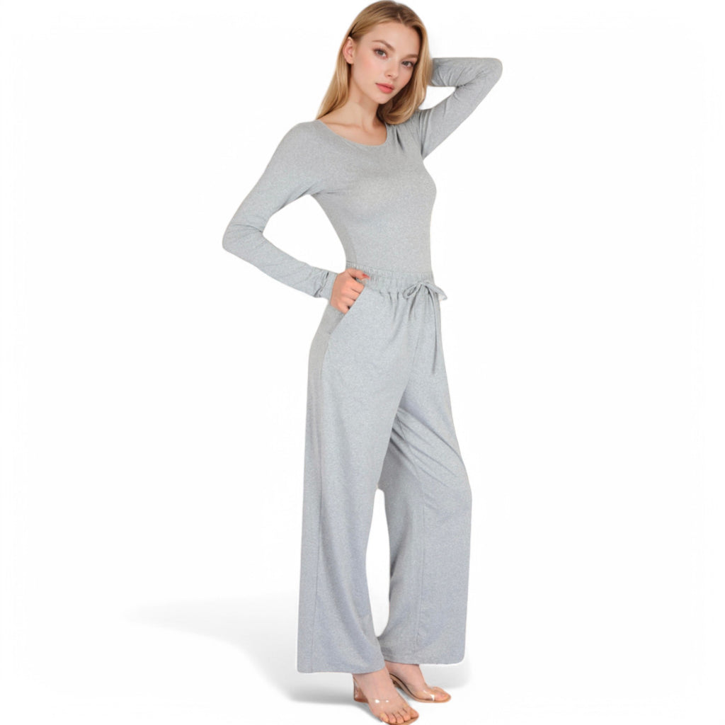 Anna-Kaci Women's Wide-Leg Lounge Set with Elastic Waist and Drawstring Closure- Black,Small