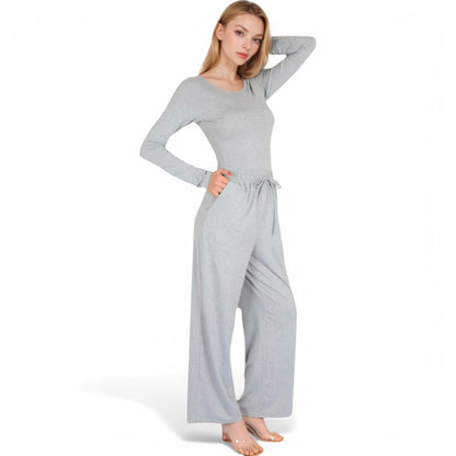 Anna-Kaci Women's Wide-Leg Lounge Set with Elastic Waist and Drawstring Closure- Black,Small
