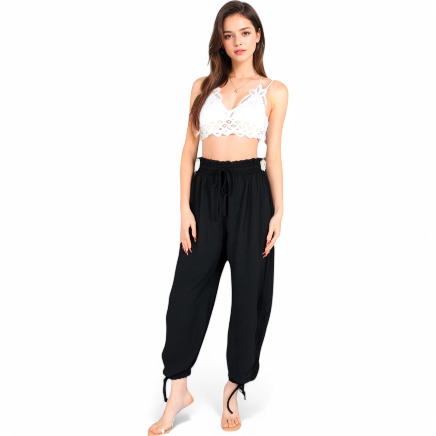Anna-Kaci Women's Relaxed Fit Drawstring Hem Pants with Elastic Waist