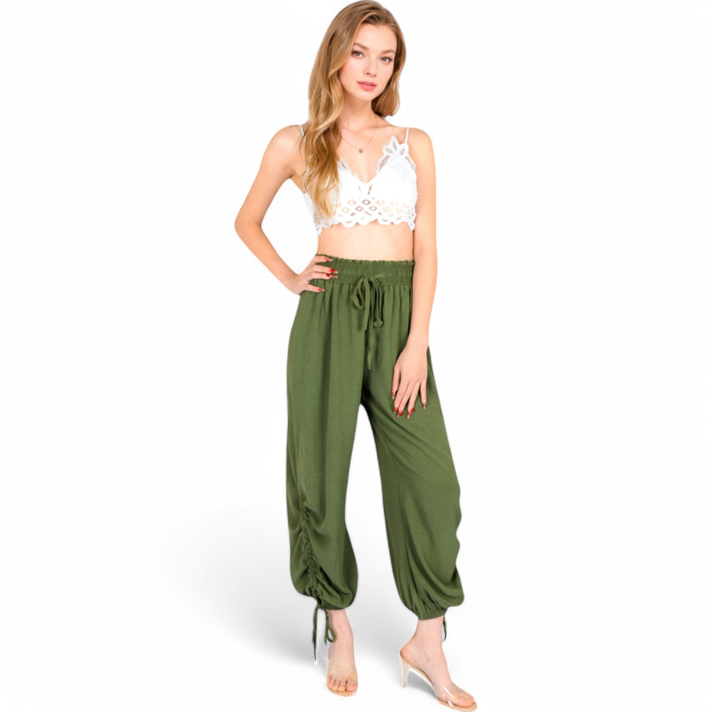 Anna-Kaci Women's Relaxed Fit Drawstring Hem Pants with Elastic Waist