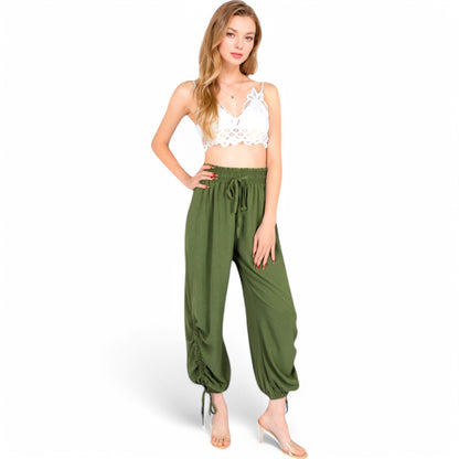 Anna-Kaci Women's Relaxed Fit Drawstring Hem Pants with Elastic Waist