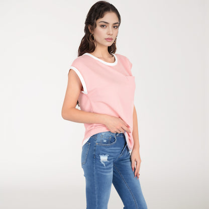 Anna-Kaci Women's Sleeveless Striped Knit Top with Contrast Trim and Chest Pocket Detail