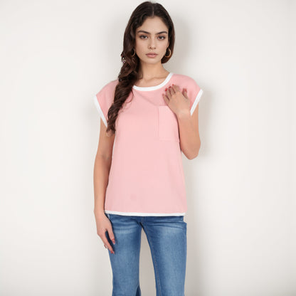Anna-Kaci Women's Sleeveless Striped Knit Top with Contrast Trim and Chest Pocket Detail