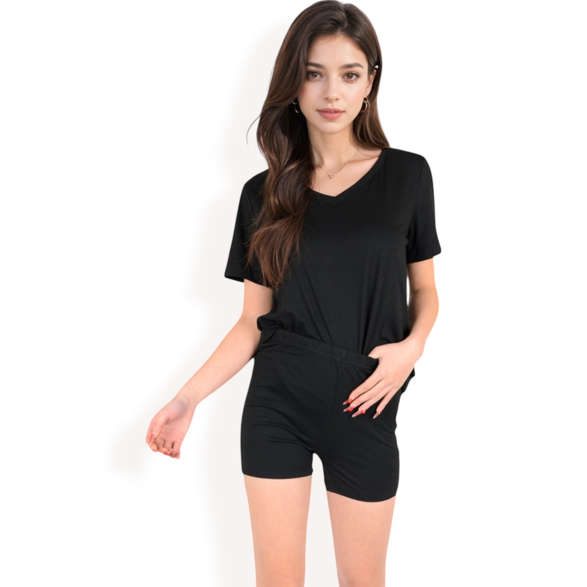 Anna-Kaci Women's V-Neck Relaxed Two-Piece Lounge Set with Shorts