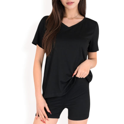 Anna-Kaci Women's V-Neck Relaxed Two-Piece Lounge Set with Shorts
