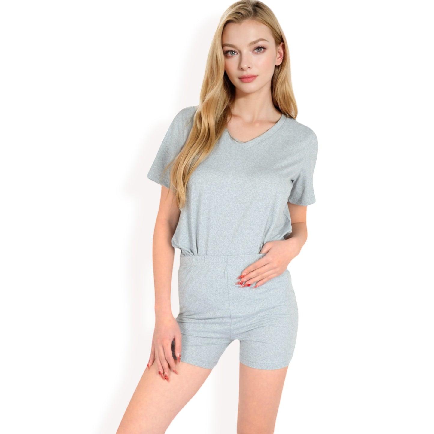 Anna-Kaci Women's V-Neck Relaxed Two-Piece Lounge Set with Shorts