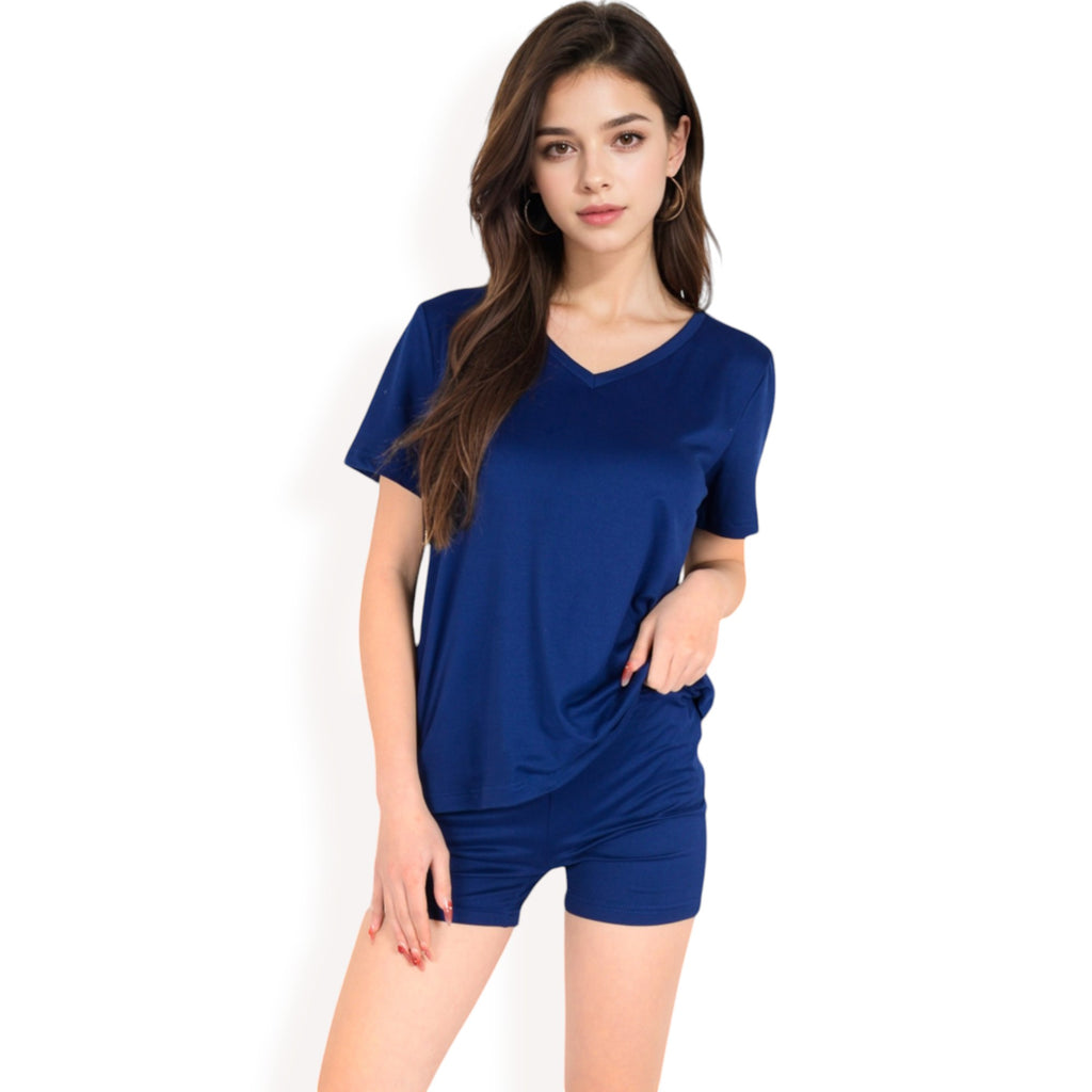 Anna-Kaci Women's V-Neck Relaxed Two-Piece Lounge Set with Shorts