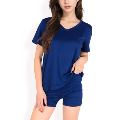 Anna-Kaci Women's V-Neck Relaxed Two-Piece Lounge Set with Shorts