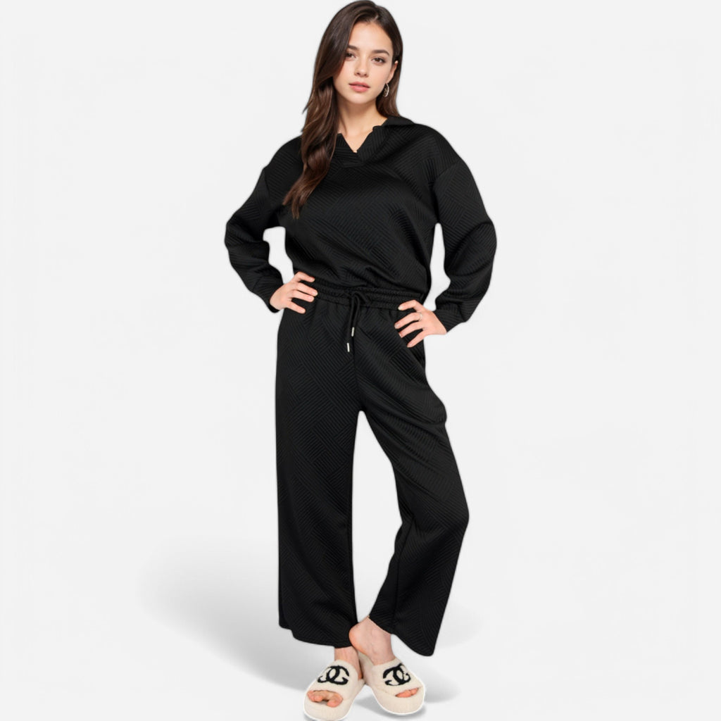 Anna-Kaci Women's Long Sleeve Pullover and Wide Leg Pants Lounge Set