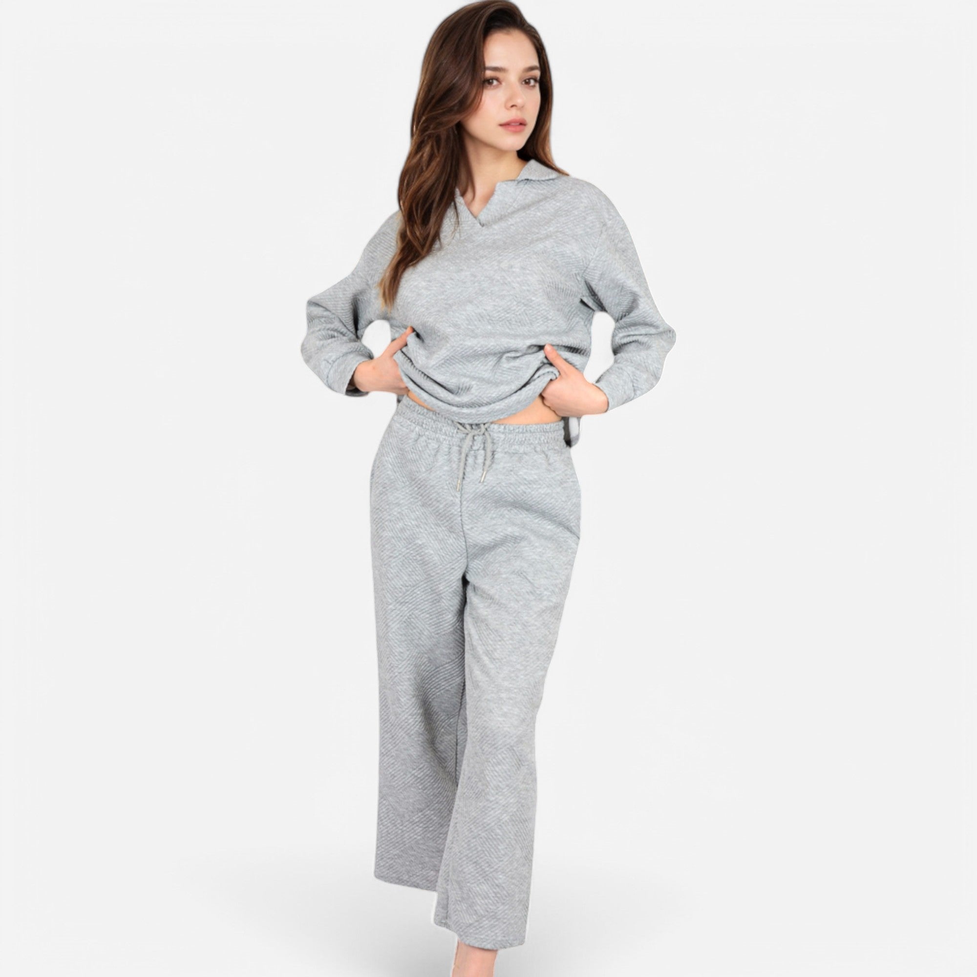 Anna-Kaci Women's Long Sleeve Pullover and Wide Leg Pants Lounge Set