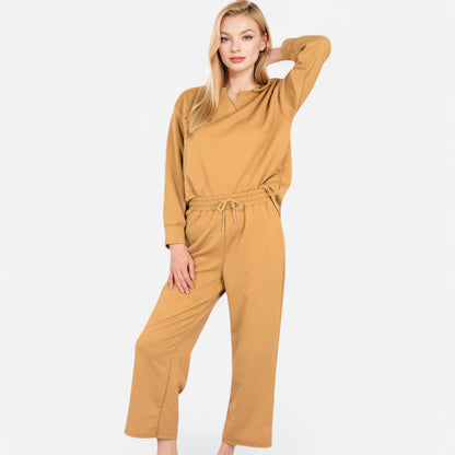 Anna-Kaci Women's Long Sleeve Pullover and Wide Leg Pants Lounge Set