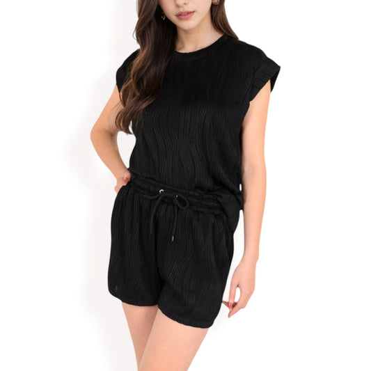 Anna-Kaci Women's Sleeveless Two-Piece Lounge Set with Rolled Hem Shorts