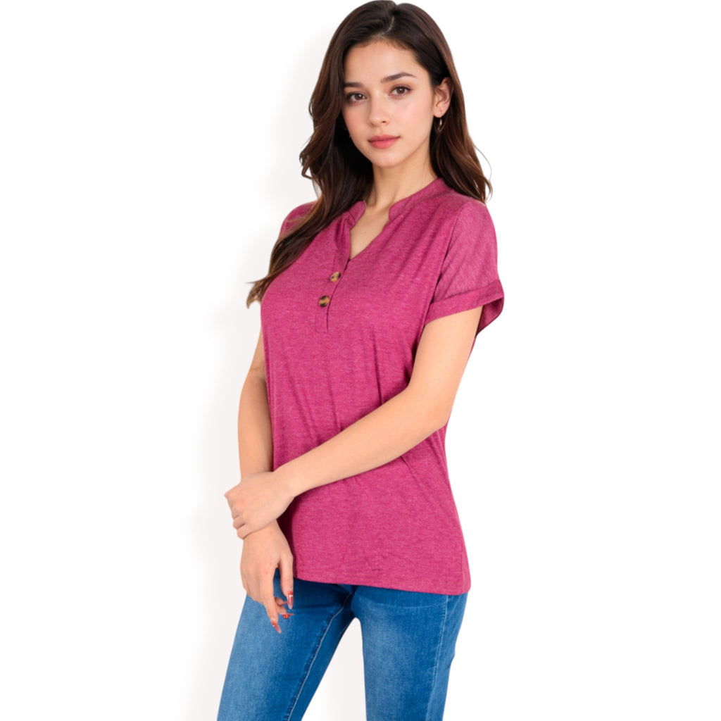 Anna-Kaci Women's Short Sleeve Button Front V-Neck Shirt