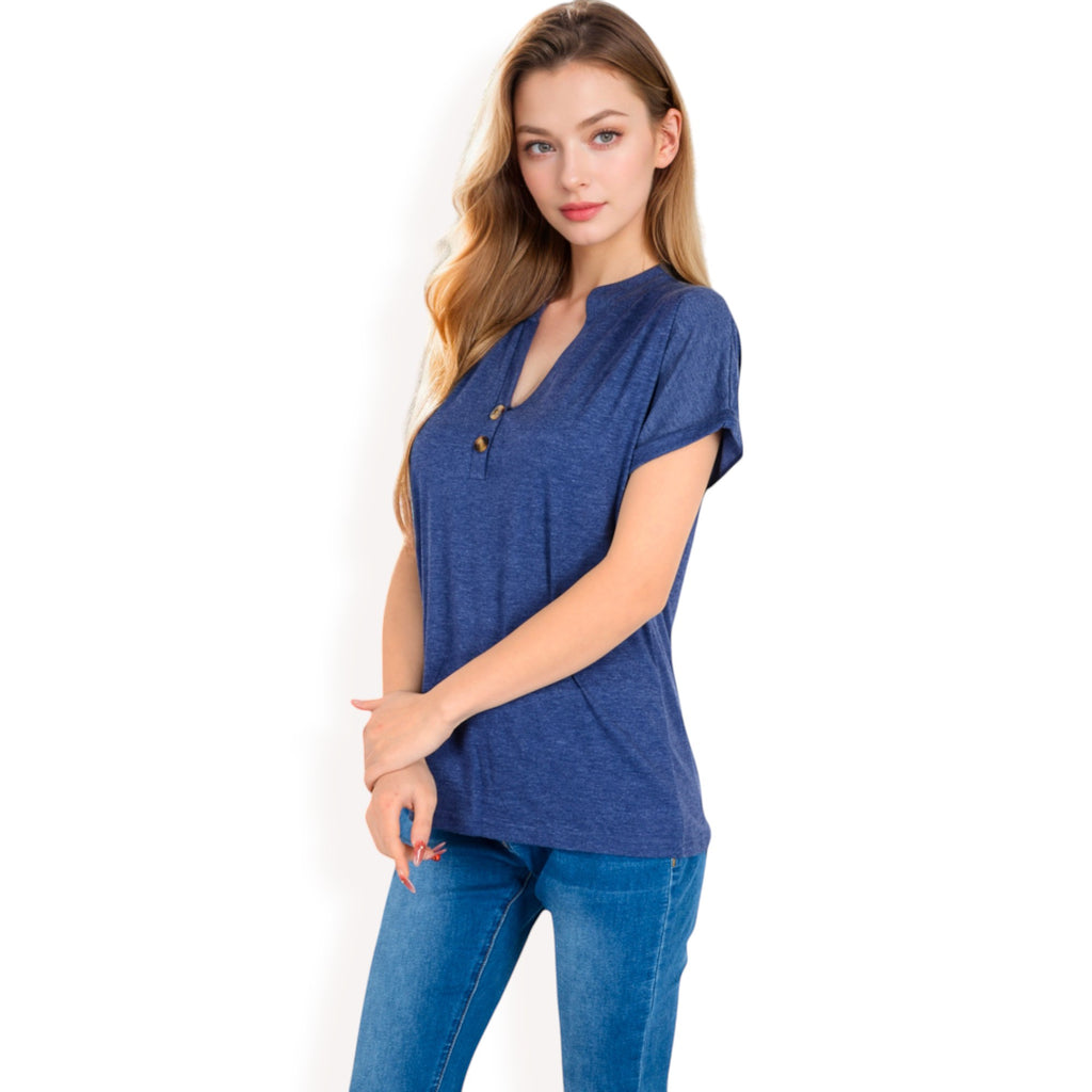 Anna-Kaci Women's Short Sleeve Button Front V-Neck Shirt