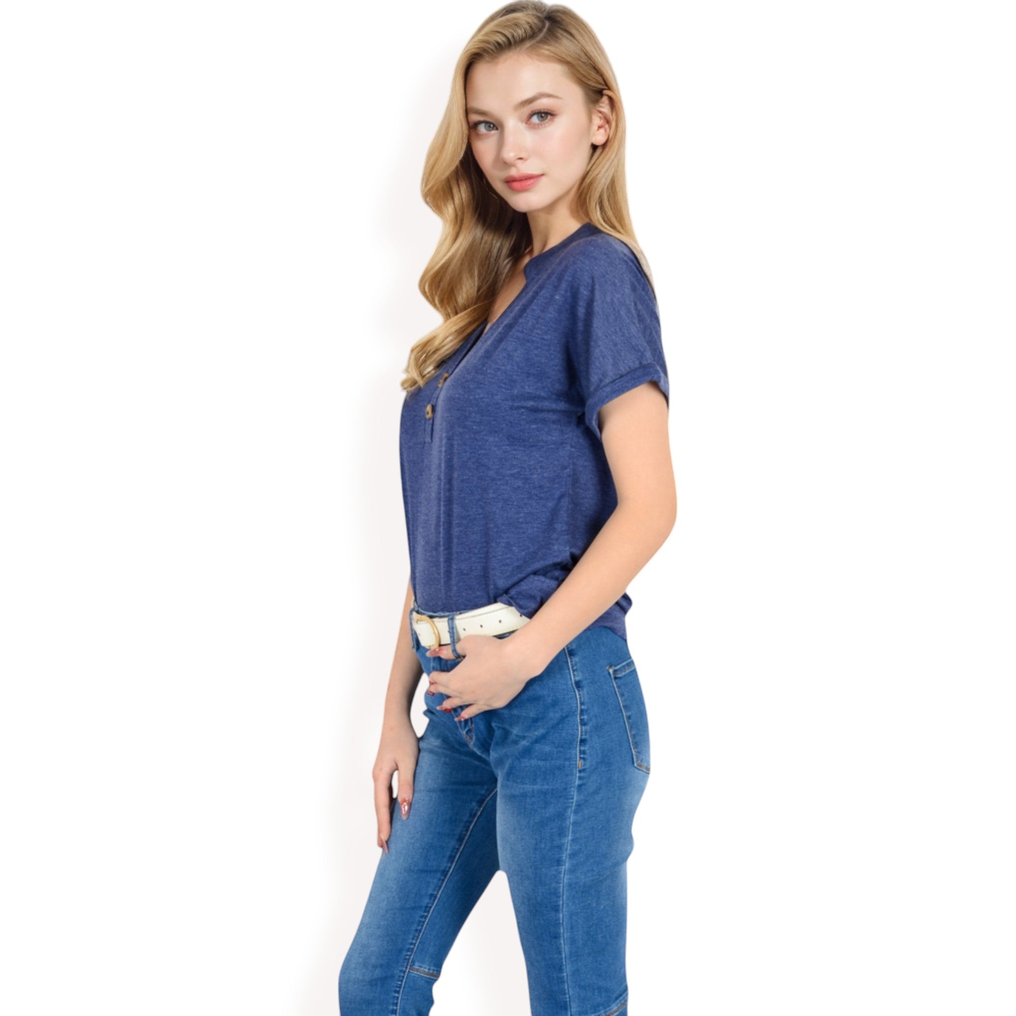 Anna-Kaci Women's Short Sleeve Button Front V-Neck Shirt