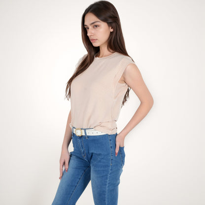 Anna-Kaci Women's Ribbed Knit Sleeveless Top with Shoulder Detail