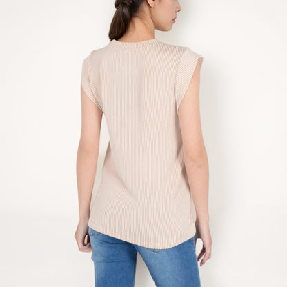 Anna-Kaci Women's Ribbed Knit Sleeveless Top with Shoulder Detail