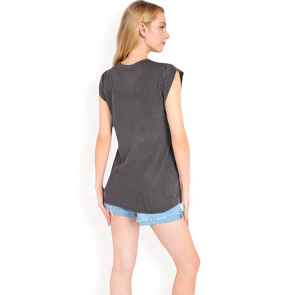 Anna-Kaci Women's Ribbed Knit Sleeveless Top with Shoulder Detail