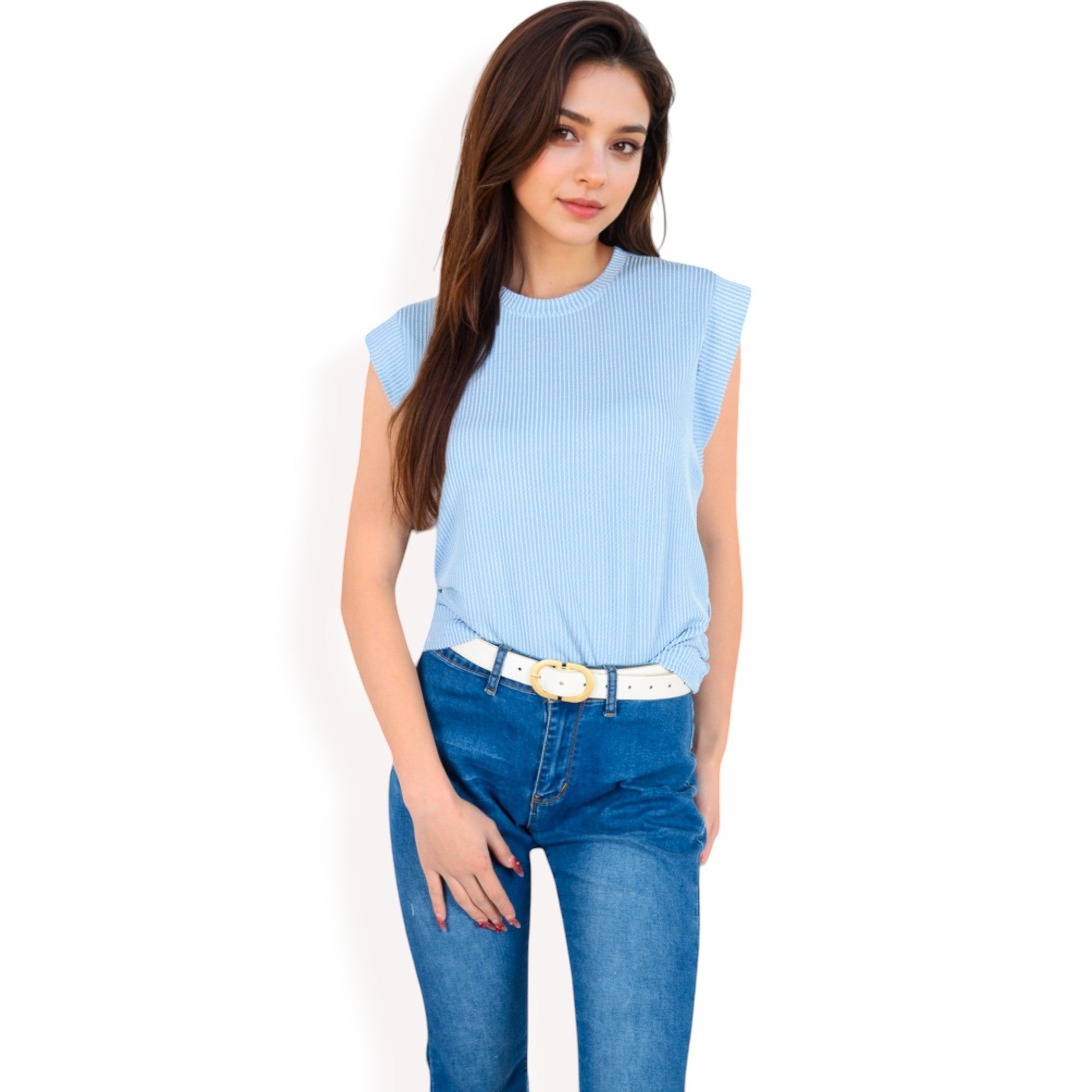 Anna-Kaci Women's Ribbed Knit Sleeveless Top with Shoulder Detail