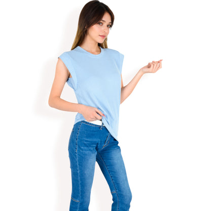 Anna-Kaci Women's Ribbed Knit Sleeveless Top with Shoulder Detail