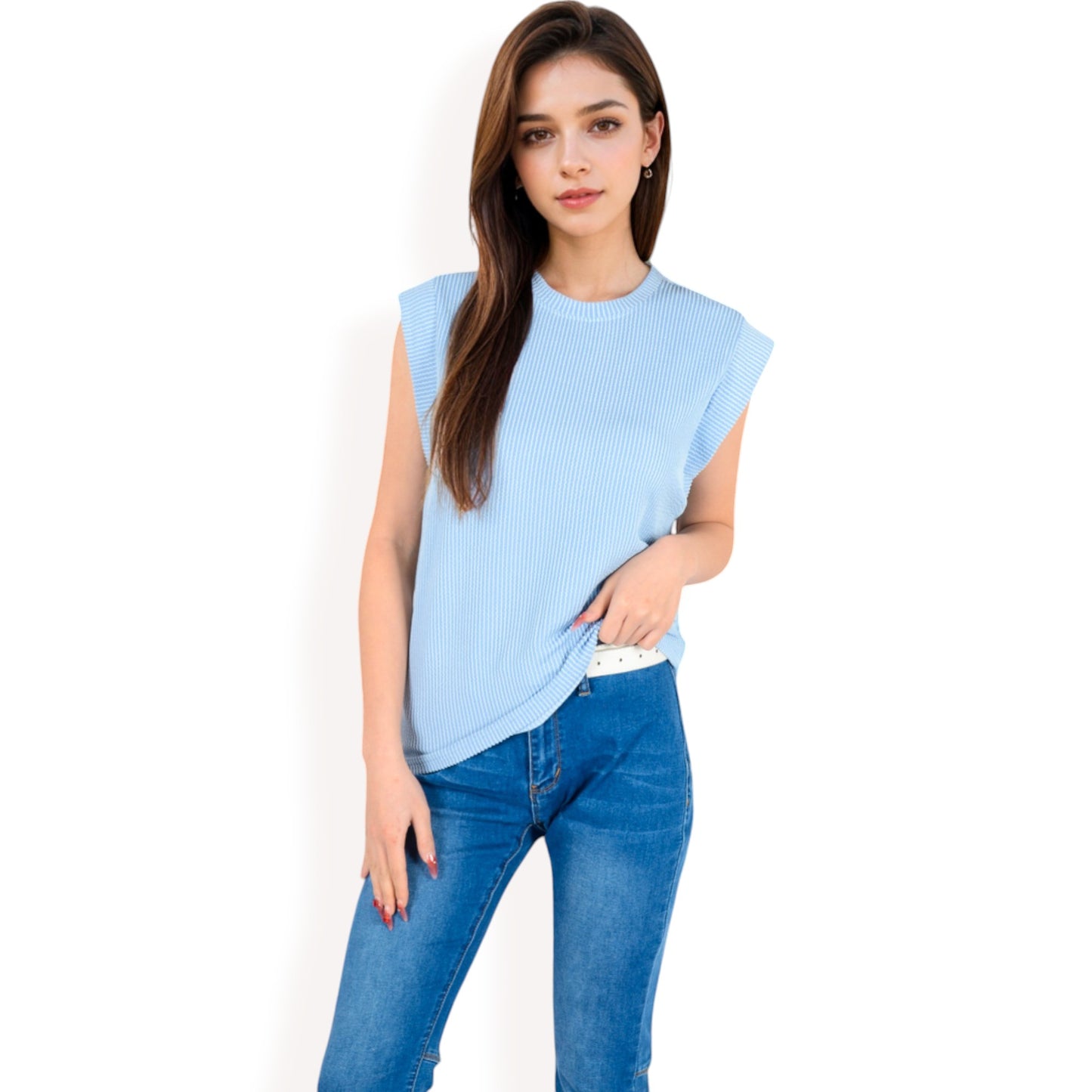 Anna-Kaci Women's Ribbed Knit Sleeveless Top with Shoulder Detail