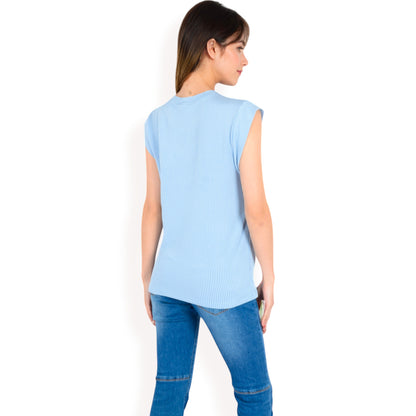 Anna-Kaci Women's Ribbed Knit Sleeveless Top with Shoulder Detail