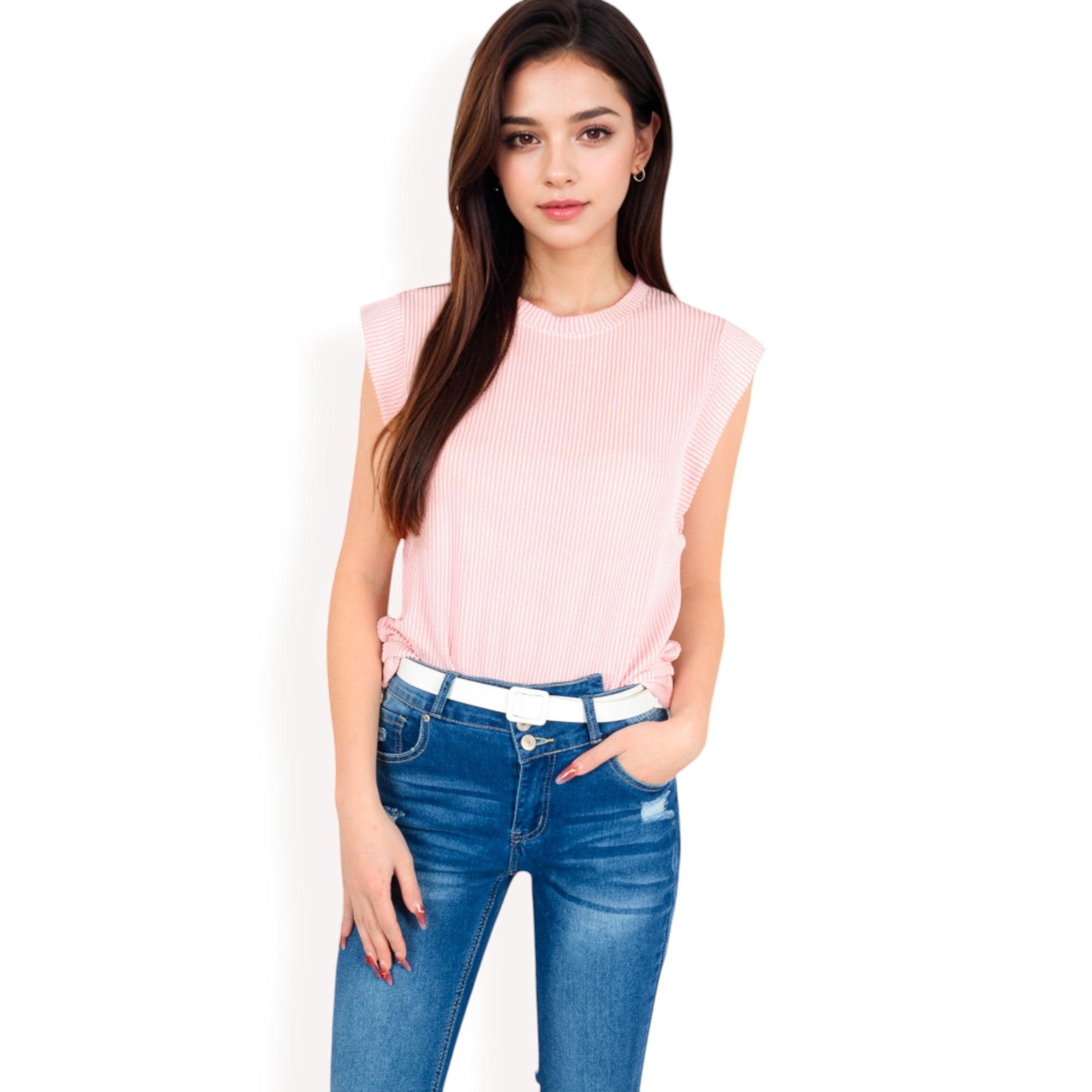 Anna-Kaci Women's Ribbed Knit Sleeveless Top with Shoulder Detail