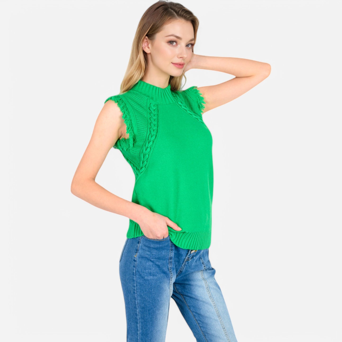Anna-Kaci Women's Sleeveless Knit Sweater Top with Fringe Shoulder Detail