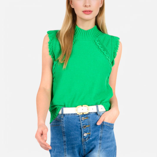 Anna-Kaci Women's Sleeveless Knit Sweater Top with Fringe Shoulder Detail