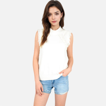 Anna-Kaci Women's Sleeveless Knit Sweater Top with Fringe Shoulder Detail