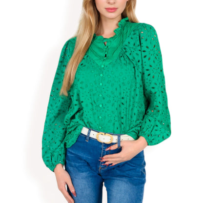 Anna-Kaci Women's Long Sleeve Floral Print Blouse with Ruffled High Neck
