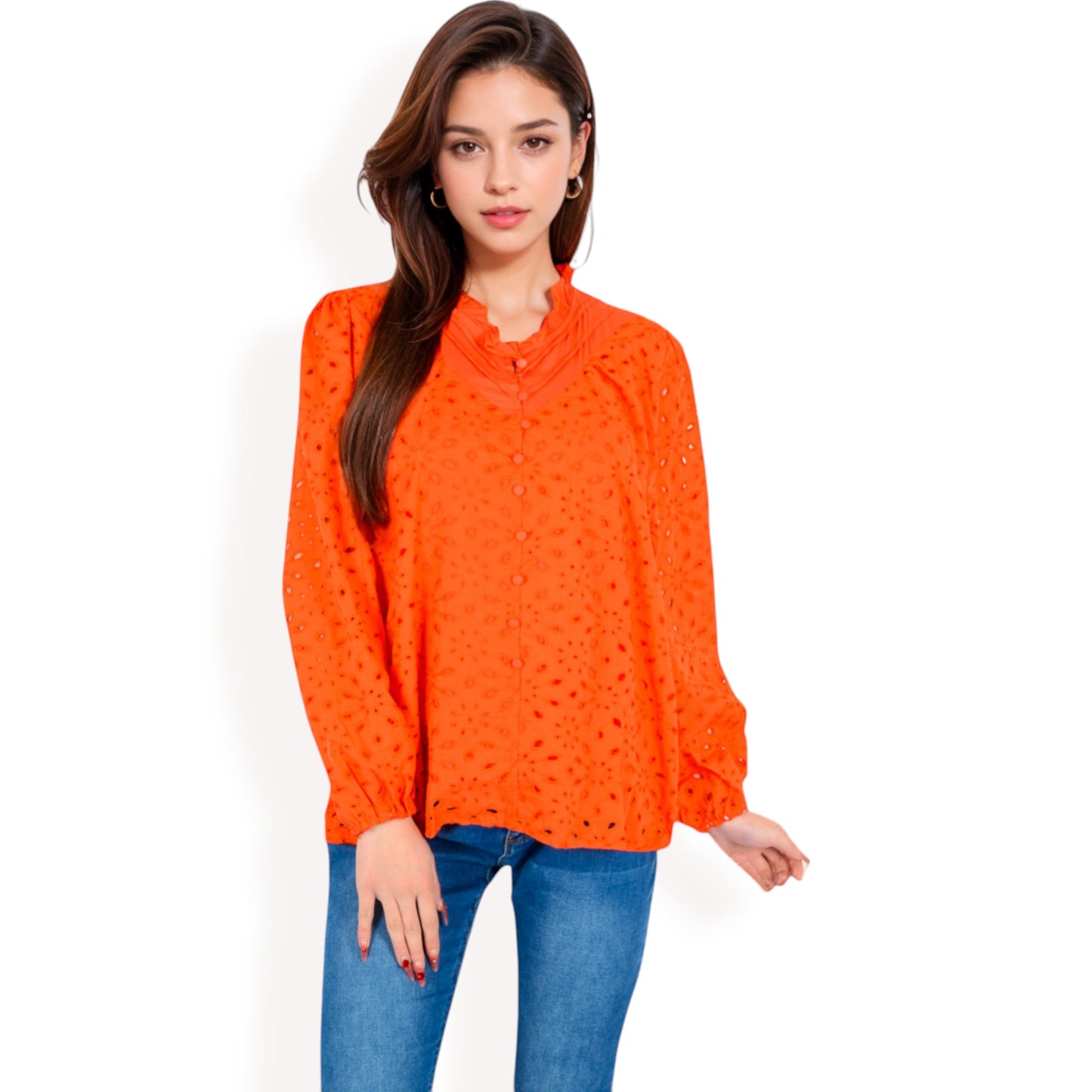 Anna-Kaci Women's Long Sleeve Floral Print Blouse with Ruffled High Neck