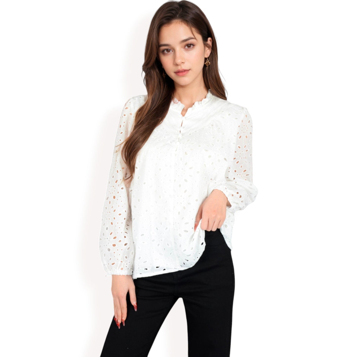 Anna-Kaci Women's Long Sleeve Floral Print Blouse with Ruffled High Neck