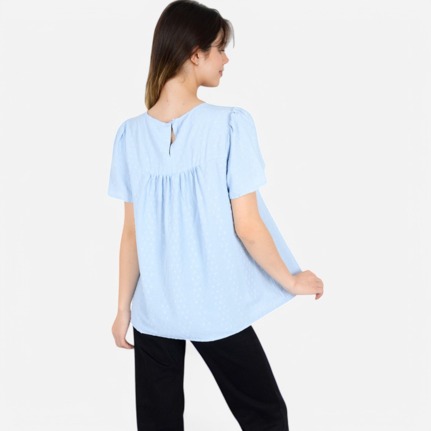 Anna-Kaci Women's Lace Yoke Short Sleeve Blouse with Pleated Front