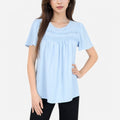 Anna-Kaci Women's Lace Yoke Short Sleeve Blouse with Pleated Front