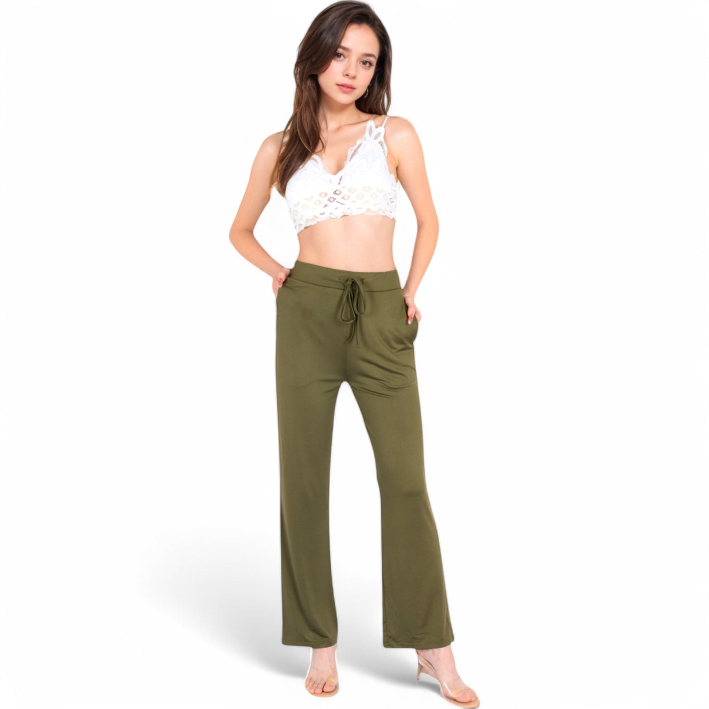Anna-Kaci Women's High Waist Wide Leg Lounge Pants with Drawstring