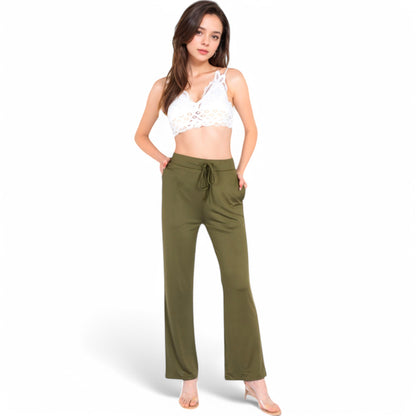 Anna-Kaci Women's High Waist Wide Leg Lounge Pants with Drawstring