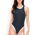 Anna-Kaci Women's High Neck Contrast Trim One-Piece Swimsuit with High-Cut Leg