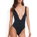 Anna-Kaci Women's Deep V-Neck One-Piece Swimsuit with Ribbed Texture and High-Cut Leg