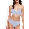 Anna-Kaci Women's High-Waisted Bikini Set with Striped Print and Triangle Top