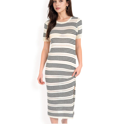 Anna-Kaci Women's Striped Knit Midi Dress with Side Slit