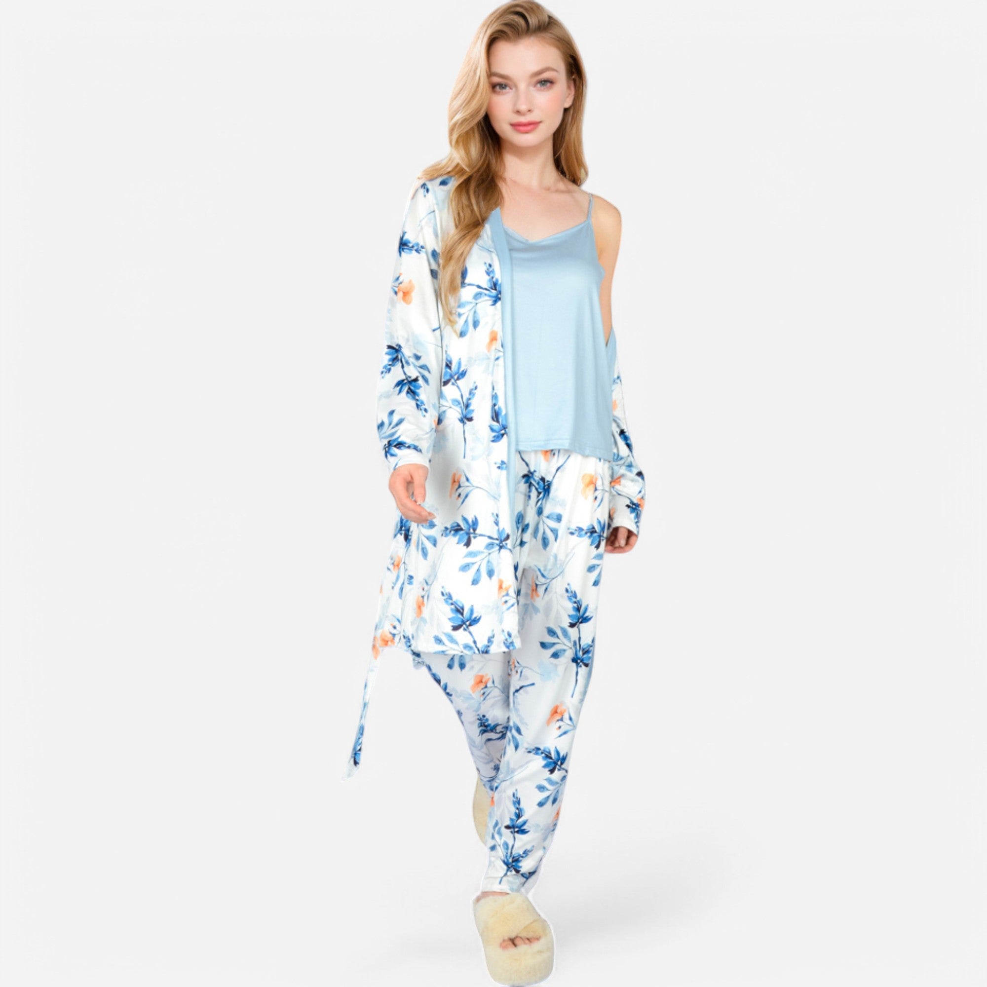 Anna-Kaci Lounge Women's Floral Print 3-Piece Pajama Set with Long Cardigan