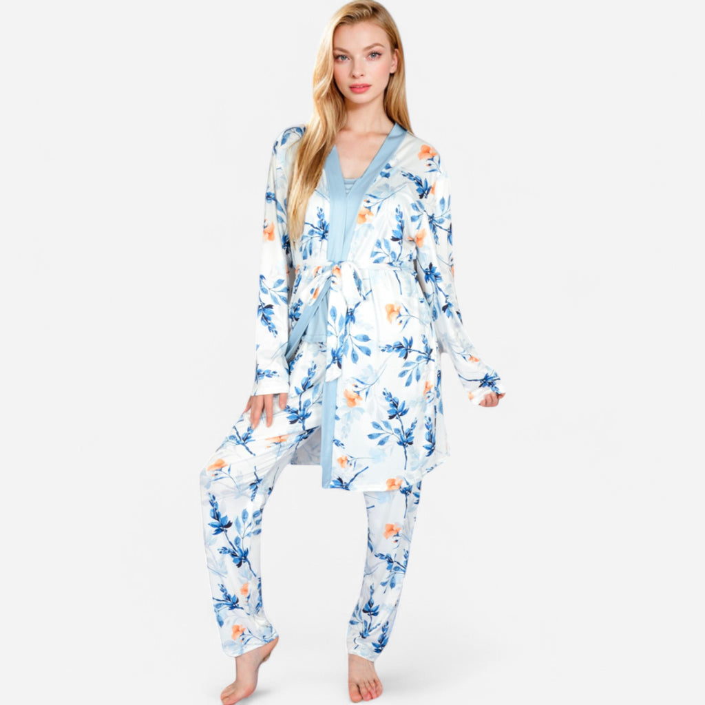 Anna-Kaci Lounge Women's Floral Print 3-Piece Pajama Set with Long Cardigan