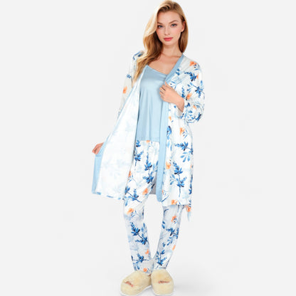 Anna-Kaci Lounge Women's Floral Print 3-Piece Pajama Set with Long Cardigan