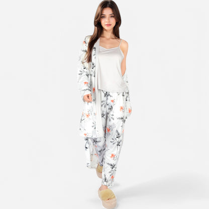 Anna-Kaci Lounge Women's Floral Print 3-Piece Pajama Set with Long Cardigan