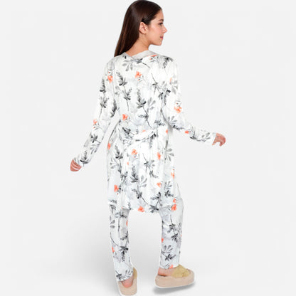 Anna-Kaci Lounge Women's Floral Print 3-Piece Pajama Set with Long Cardigan