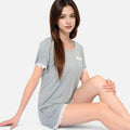 Conjunto de pijama corto de manga corta Anna-Kaci Lounge para mujer con ribete de encaje y detalle de bolsillo