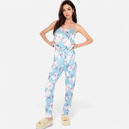 Anna-Kaci Lounge Women's Floral Print 3-Piece Pajama Set with Long Cardigan and Elastic Waist Pants